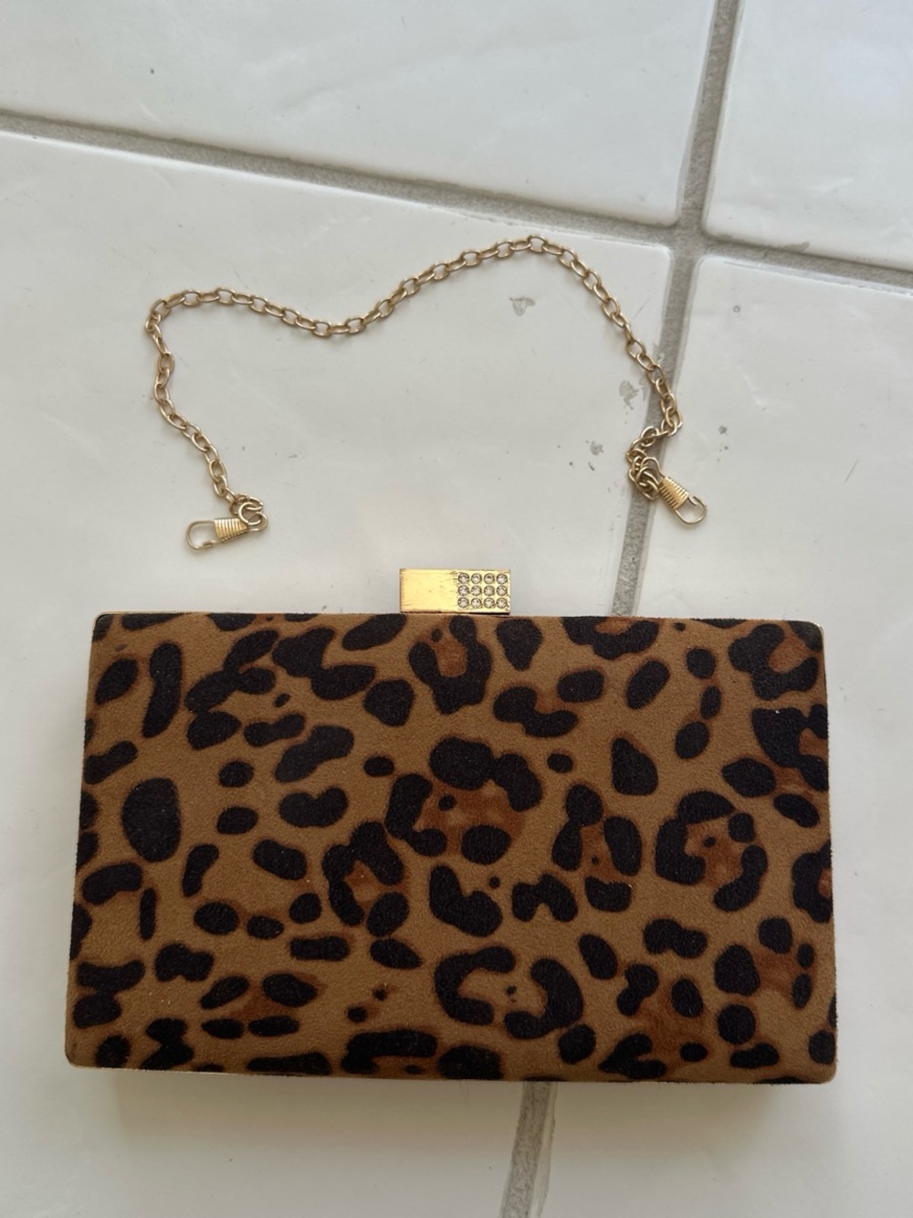 Leopard Print Evening Clutch with Gold Chain